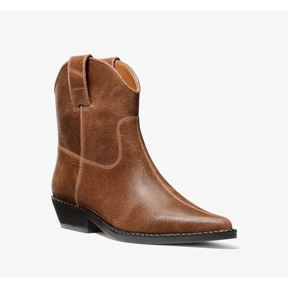 Michael Kors Noemie Women Pointed Toe Luggage Leather Pull On Ankle Boots 7 $175